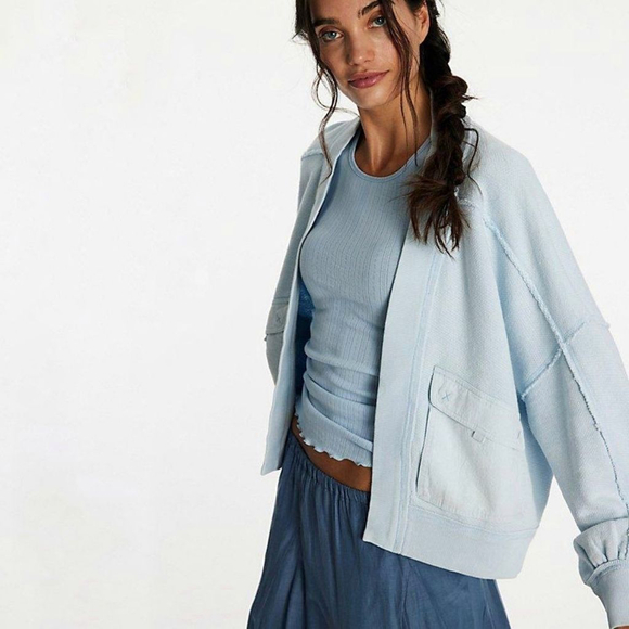 Free People Sweaters - Free People We The Free Lou Day Cardi pastel blue cardigan sweatshirt women's XS